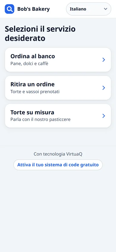 The customer’s phone screen in Italiano
