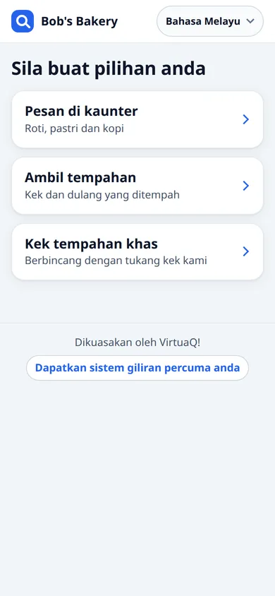 The customer’s phone screen in Bahasa Melayu