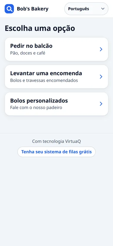 The customer’s phone screen in Português